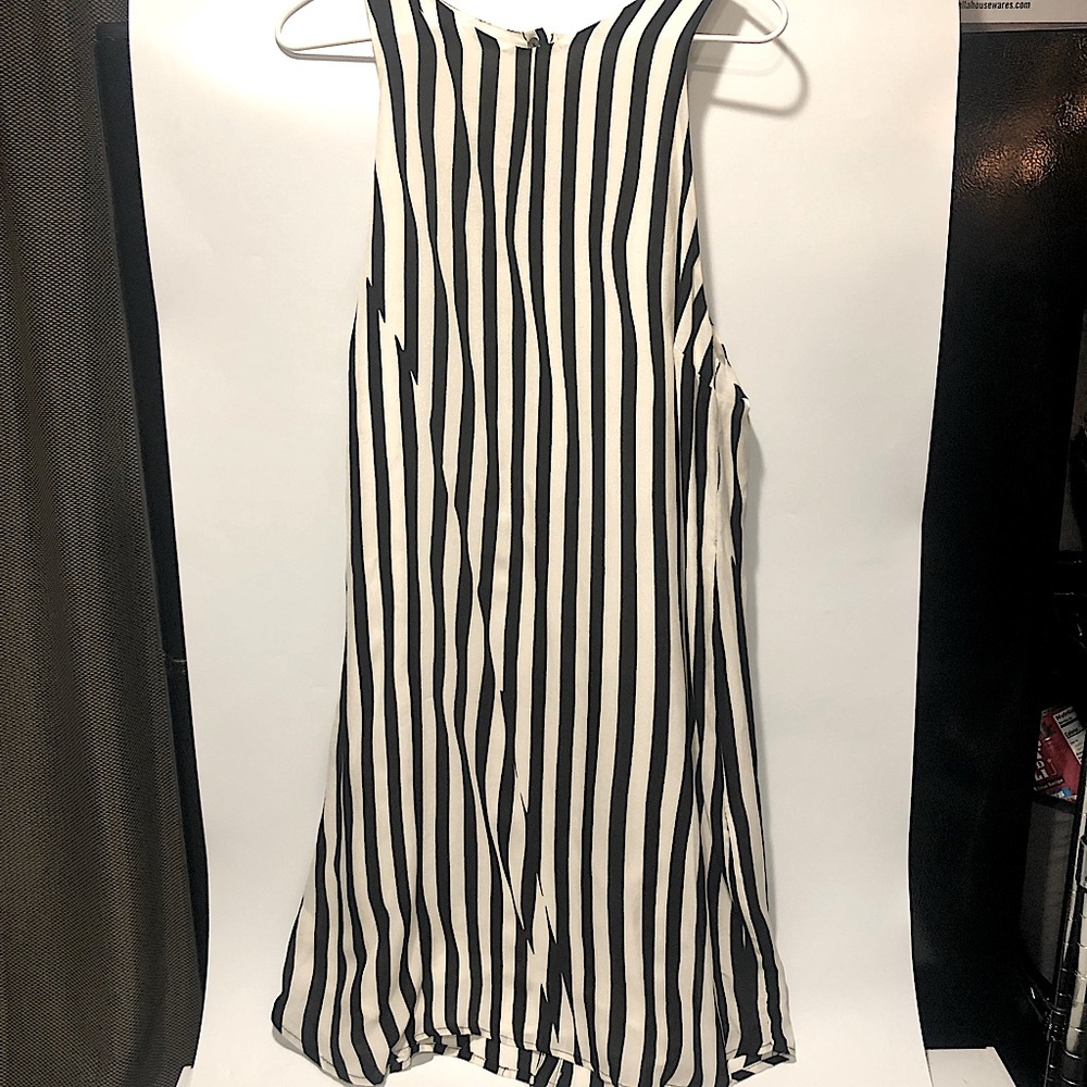 A.L.C. 100% Silk Dress - black and cream striped unique print dress